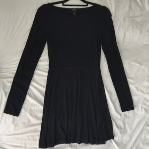 Black Ribbed Long-sleeve Dress